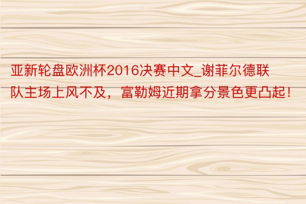 亚新轮盘欧洲杯2016决赛中文_谢菲尔德联队主场上风不及，富勒姆近期拿分景色更凸起！