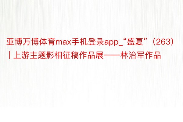 亚博万博体育max手机登录app_“盛夏”（263） | 上游主题影相征稿作品展——林治军作品