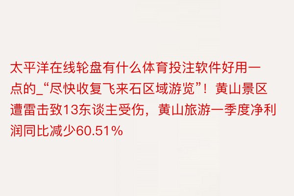 太平洋在线轮盘有什么体育投注软件好用一点的_“尽快收复飞来石区域游览”！黄山景区遭雷击致13东谈主受伤，黄山旅游一季度净利润同比减少60.51%