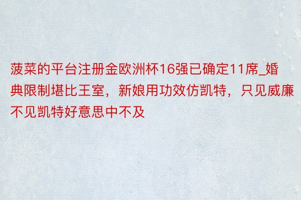 菠菜的平台注册金欧洲杯16强已确定11席_婚典限制堪比王室，新娘用功效仿凯特，只见威廉不见凯特好意思中不及