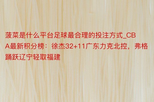 菠菜是什么平台足球最合理的投注方式_CBA最新积分榜：徐杰32+11广东力克北控，弗格踊跃辽宁轻取福建