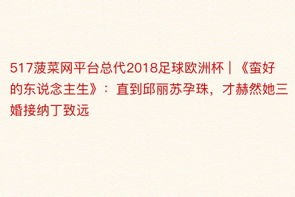 517菠菜网平台总代2018足球欧洲杯 | 《蛮好的东说念主生》：直到邱丽苏孕珠，才赫然她三婚接纳丁致远